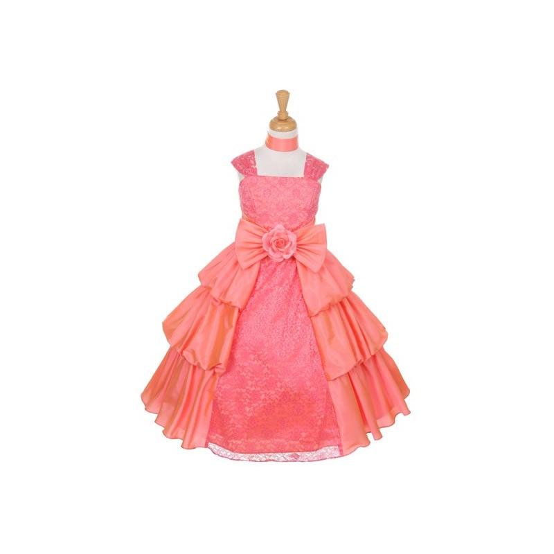 زفاف - Coral Taffeta Layered Dress w/ Lace Style: D5722 - Charming Wedding Party Dresses