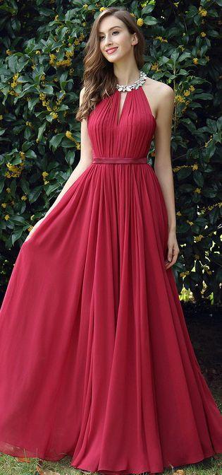 زفاف - [USD 118.99] EDressit Burgundy Pleated Halter Formal Evening Dress (00170317)