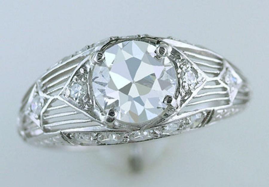 Mariage - Vintage Antique GIA Certified 1.65ct Diamond Platinum Art Deco Engagement Ring