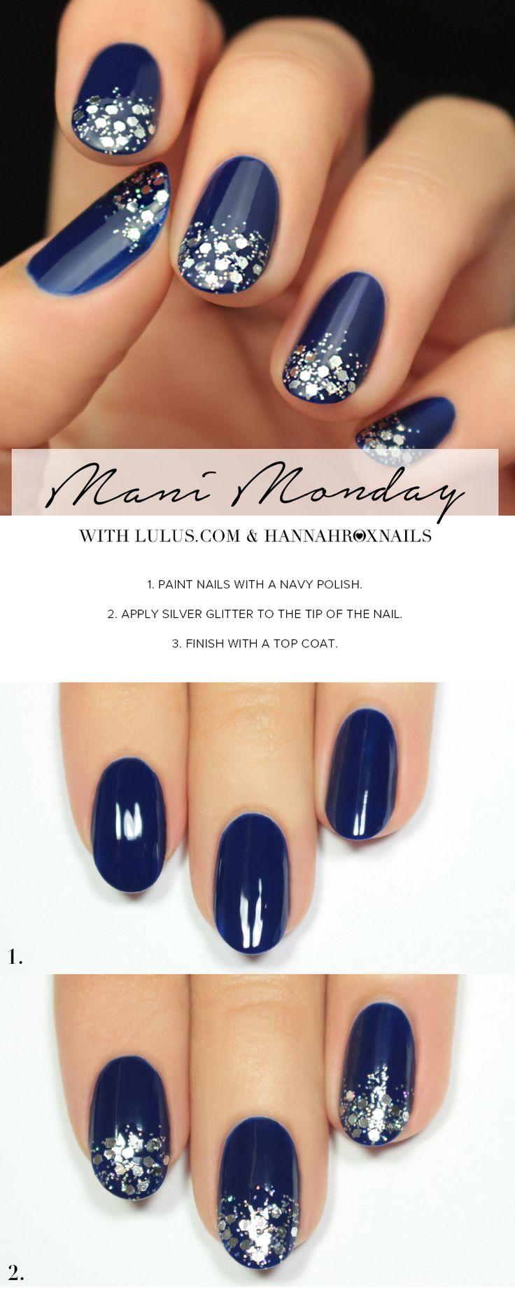 Hochzeit - Mani Monday: Navy Blue And Silver Glitter Nail Tutorial
