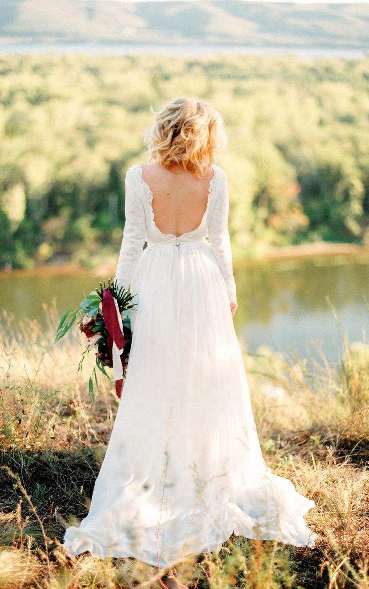 Свадьба - Romantic Chiffon Long A-Line Wedding Dress With Lace Bodice-ET_711221