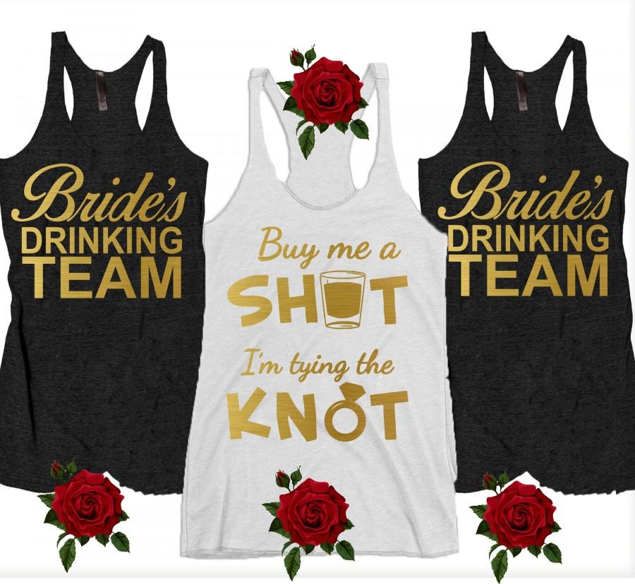 Mariage - Bachelorette Party Tank Top, Buy Me a Shot, I'm Tying The Knot, Brides Drinking Team, Flowy Racerback Tank