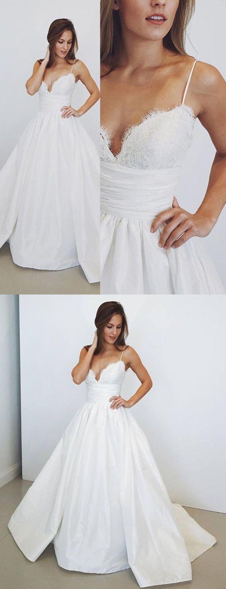 زفاف - Stunning Spagnetti Straps A-line Long Wedding Dress With Lace Top