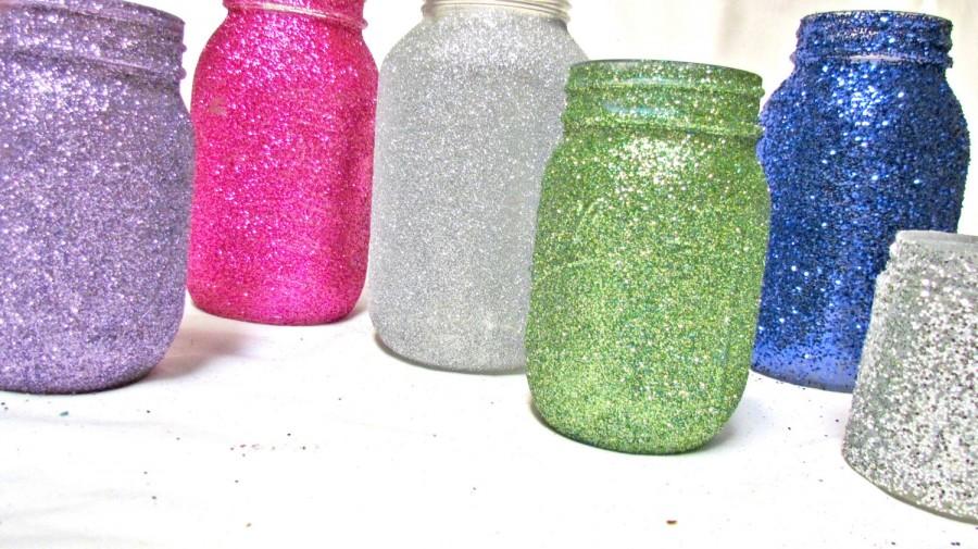 Mariage - Graduation Centerpieces, Glitter Jar, Pick your size and colors, School Colors, Father Luncheon, BBQ Party, PTA Events, College, University