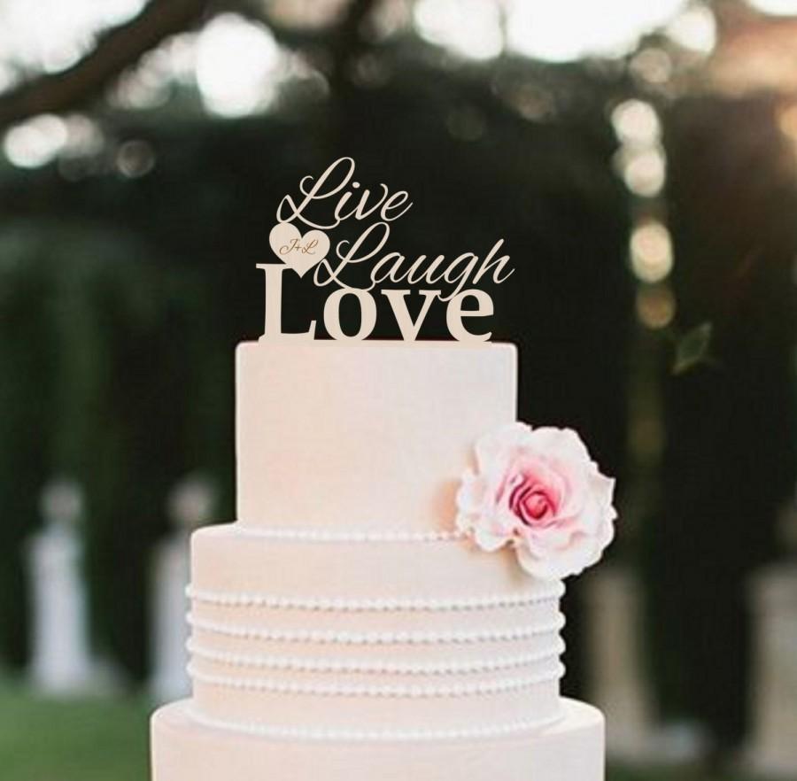 Mariage - Live Laugh Love Wedding Cake Topper Rustic Custom Cake Topper  Personalized  Wood Cake Topper Golden Cake Topper