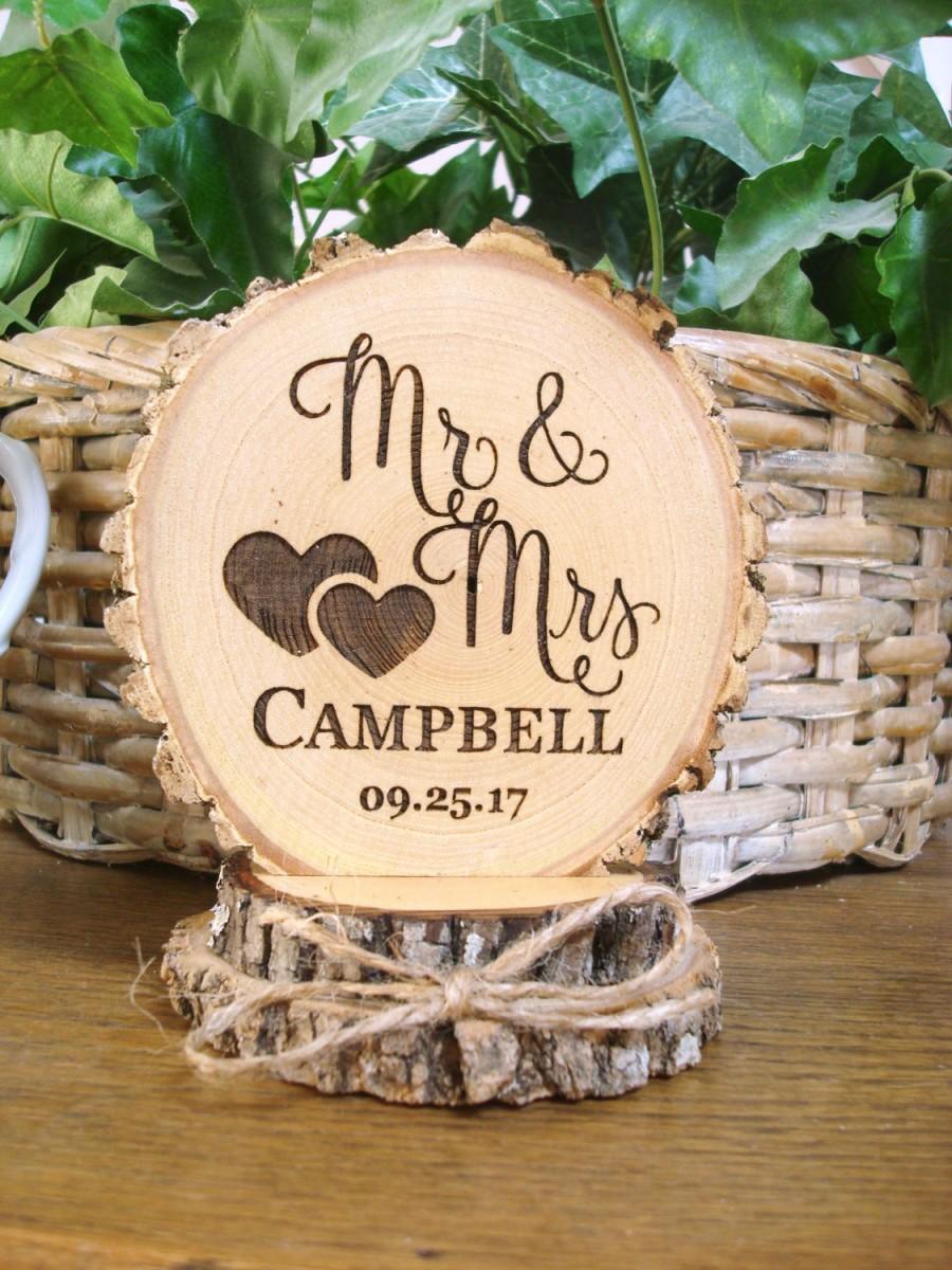 Mariage - Rustic Wedding Cake Topper, Wood Cake Topper, Wood Slice Cake Top, Mr & Mrs Cake Topper, Engraved Personalized Cake Topper, Country Wedding
