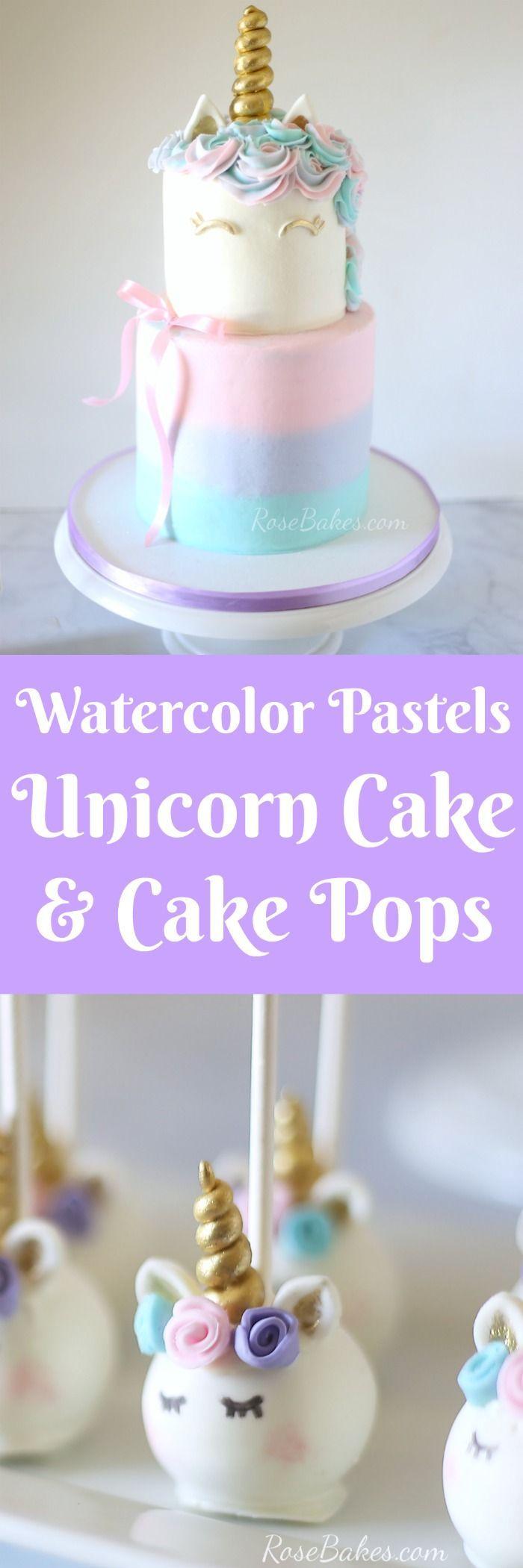 Wedding - Pastel Watercolors Unicorn Cake And Unicorn Cake Pops