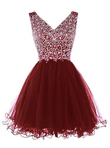 Hochzeit - Amazon.com: Tideclothes Women's Short V-neck Homecoming Dress Party Dress With Beads: Clothing