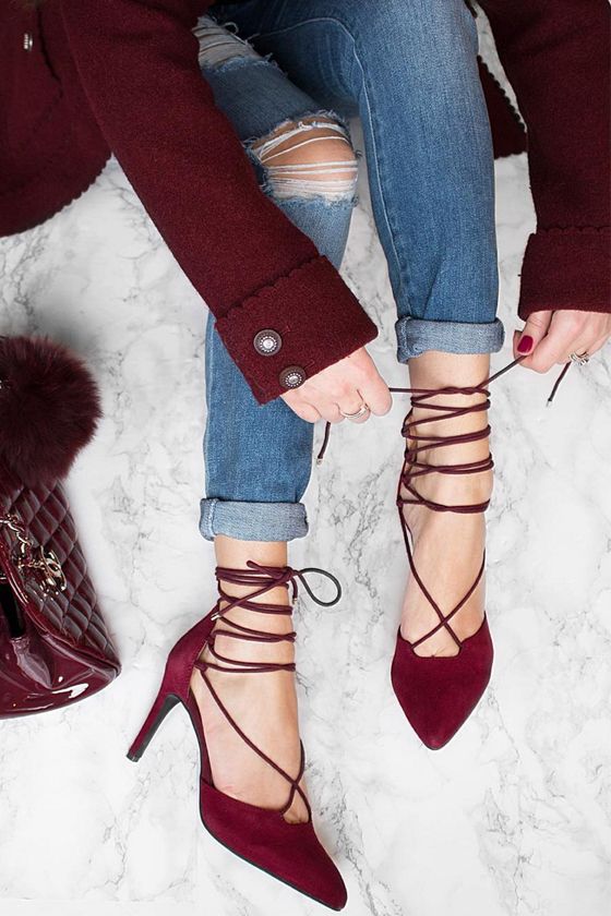 Mariage - Seychelles Bauble Burgundy Suede Leather Lace-Up Heels