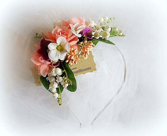 Hochzeit - Lily Of The Valley Hair Headpiece Bridal Headband Headpiece--Lily of the Valley, Roses Floral Crown