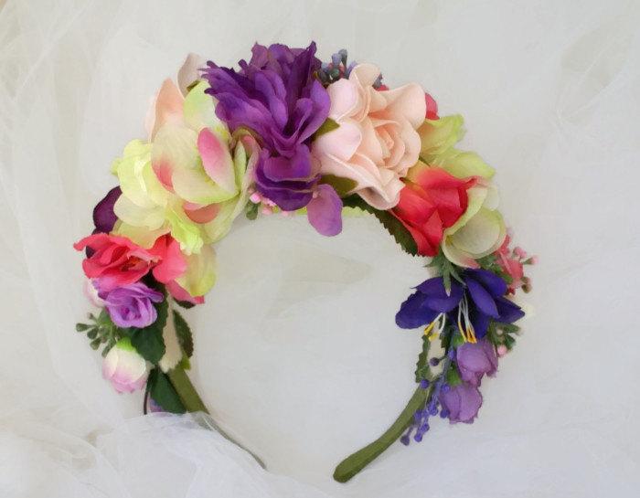 Свадьба - Purple Flower Crown Hair Accessories Lilac Bridal Floral Crown Autumn Headpiece Frida Kahlo Headband