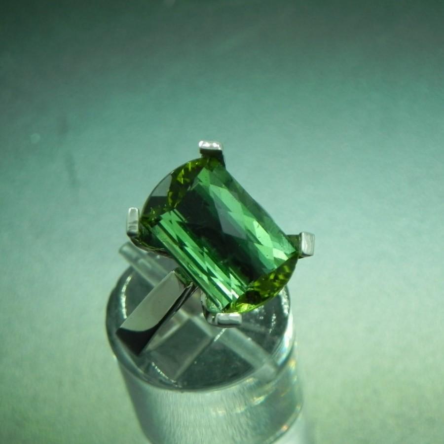 زفاف - AAAA Mint Green Tourmaline Cushion Checkerboard Cut   13x10mm  7 Carats   Natural Untreated Gemstone in 14K white gold ring 1264