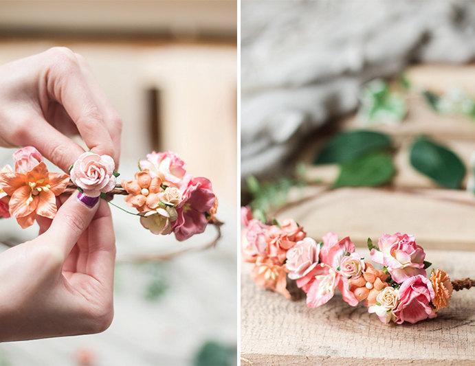 زفاف - Coral Flower Crown DIY Kit- Coral Wedding Headpiece- Coral Wedding DIY- DIY Flower Crown Kit- Bridal Crown- Bachelorette Party Craft Kit