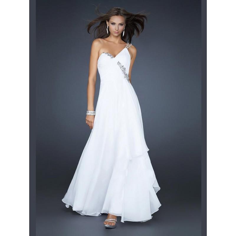زفاف - 2017 Fresh White A-line Prom Dress One Shoulder with Beading Long Flowing Chiffon for sale In Canada Prom Dress Prices - dressosity.com