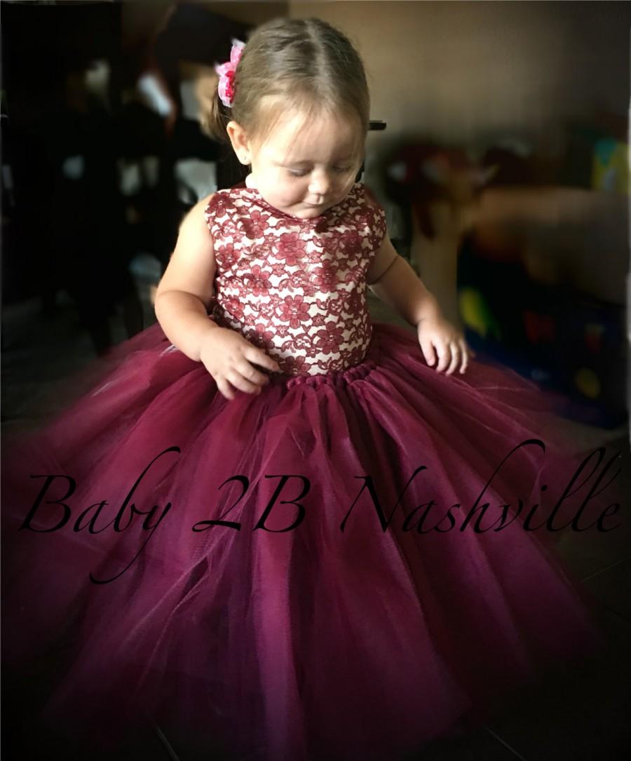 Свадьба - Wine Lace Flower Girl Dress, Wedding Flower Girl  Dress, Wine Tutu Dress, Vintage Dress Baby Dress Toddler Dress Girls Dress Burgundy Dress