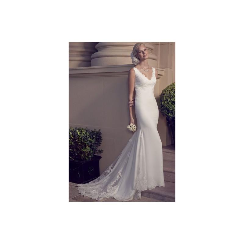 زفاف - Casablanca Spring 2015 Dress 4 - V-Neck White Casablanca Bridal Fit and Flare Spring 2015 Full Length - Nonmiss One Wedding Store