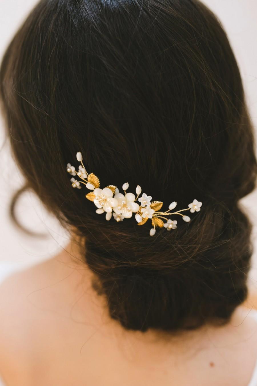 Свадьба - wedding hair comb, bridal headpiece, gold wedding hair accessories, bridal hair comb, small hair comb, gold bridal comb, floral comb ETTIE