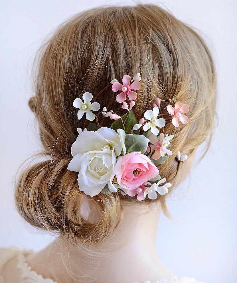 زفاف - hair flower wedding, bridal hair piece, bridal hair clip, floral hair, pink flower hair clip, bridal hair flower, bridal headpiece ivory