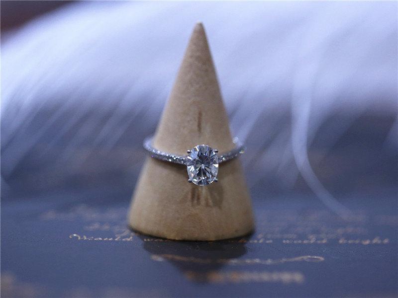 Hochzeit - 5x7mm Oval Cut Charles & Colvard Moissanite Ring Solid 14K White Gold Oval Moissanite Engagement Ring Diamond Wedding Ring