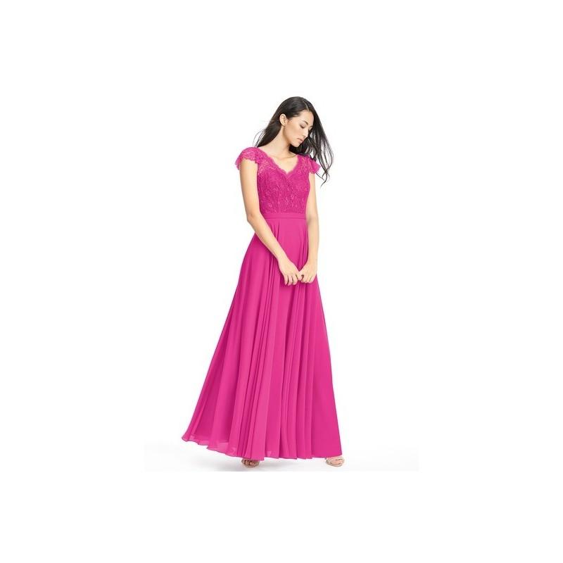 زفاف - Fuchsia Azazie Cheryl - V Neck Chiffon And Lace Illusion Floor Length Dress - Charming Bridesmaids Store