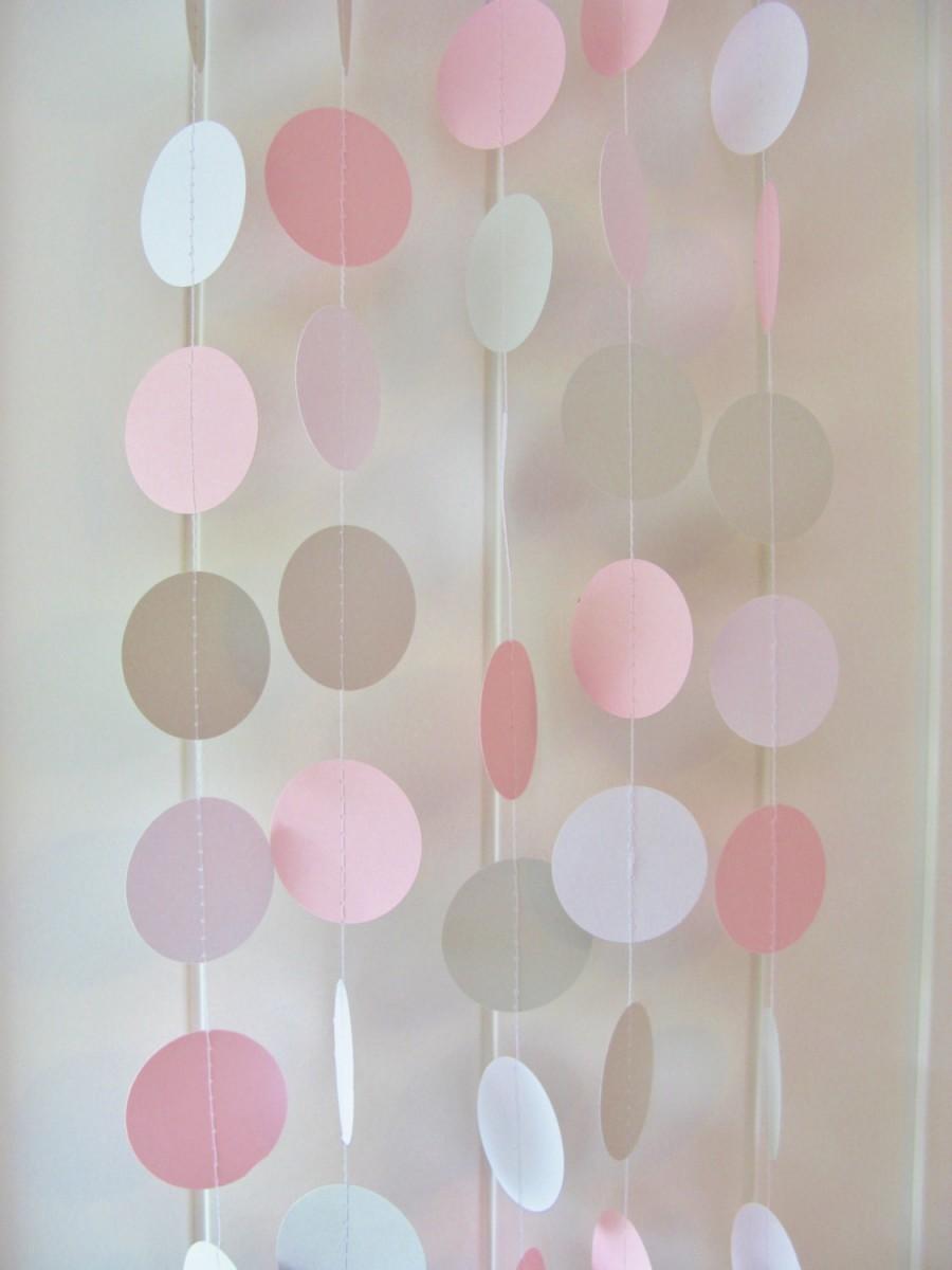 Свадьба - Pink White & Grey Circle Garland 10ft Long - Wedding Decoration,Birthday Decoration, Baby Shower Garland, Nursery Garland