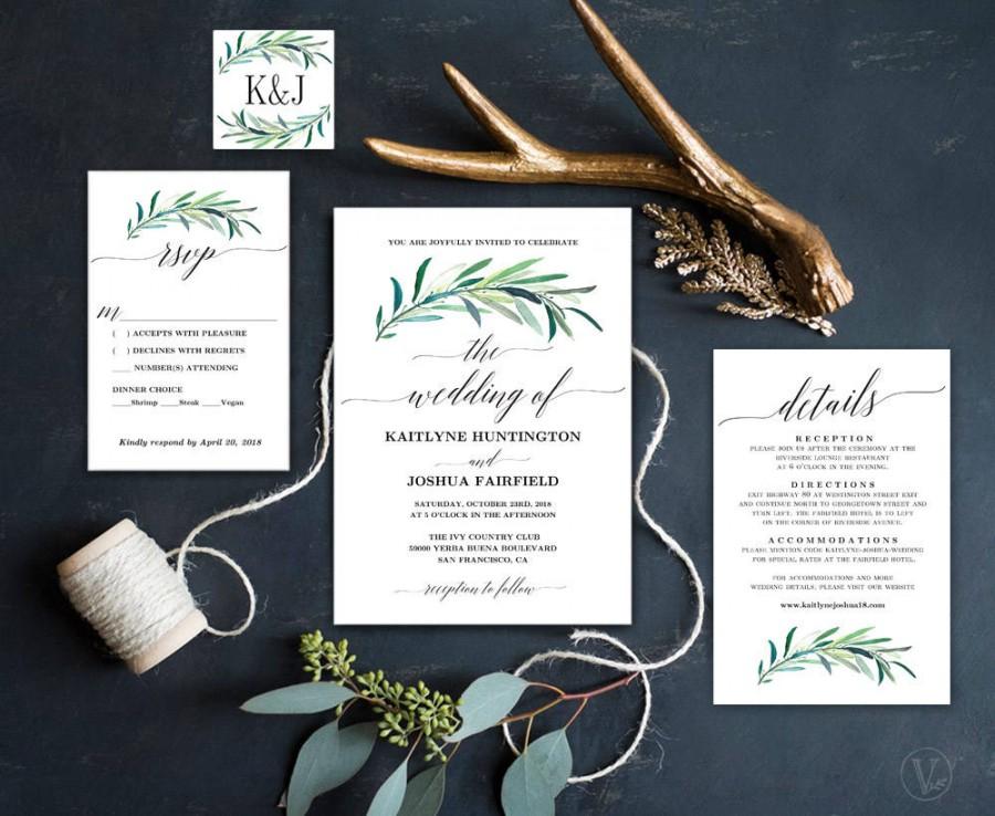 Hochzeit - Printable Eucalyptus Greenery Wedding  Invitation, Greenery Wedding Invitations, Editable Text, Instant Download, Eucalyptus Greenery