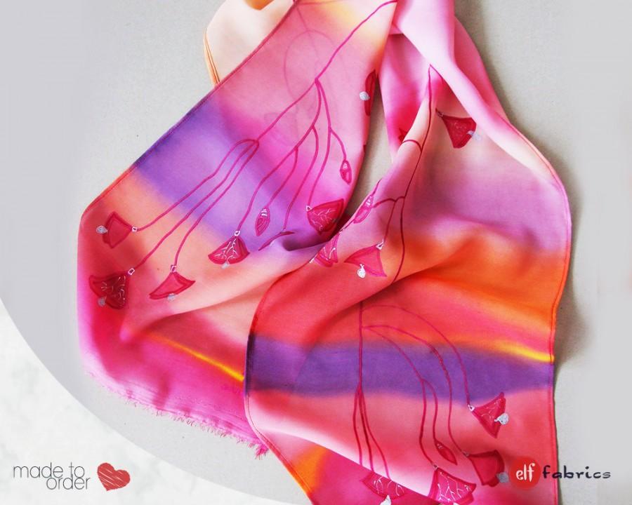 زفاف - Silk scarf with bells, Floral shawl, Hand Painted Shawl, Custom colors, Long feminine scarf, Bridesmaid Gift, Wedding day, Gift for woman