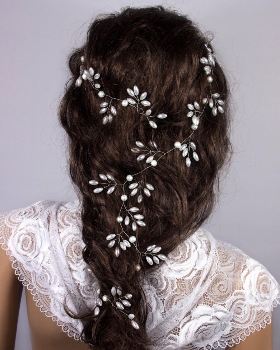 Wedding - Gift her, Long Hair Vine, Pearl Hair Accessories, Bridal Pearl by LoveKnittings