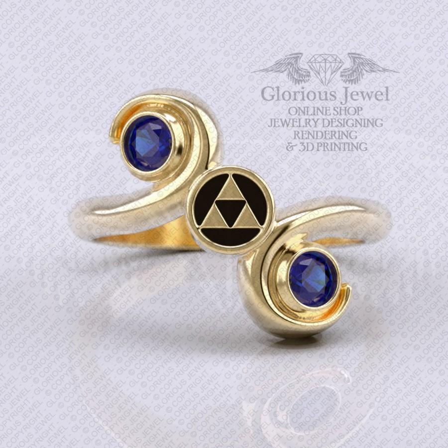 Mariage - Glorious legend of Zelda hyrule triforce inspired ring CZ stone Enamel / 925 silver/ 14K Gold / Custom made / FREE SHIPPING / Made to Order