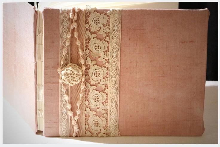 Свадьба - Guest Book - Rose Dust - Lace Wedding Guest Book, Ivory Lace And Pink Cream Pearls Embroidery On Netting Lace, Personalize, Handmade
