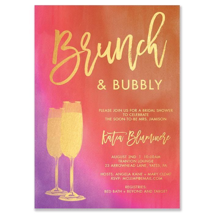 Wedding - "Katia" Pink Orange Ombre Brunch   Bubbly Bridal Shower Invitation