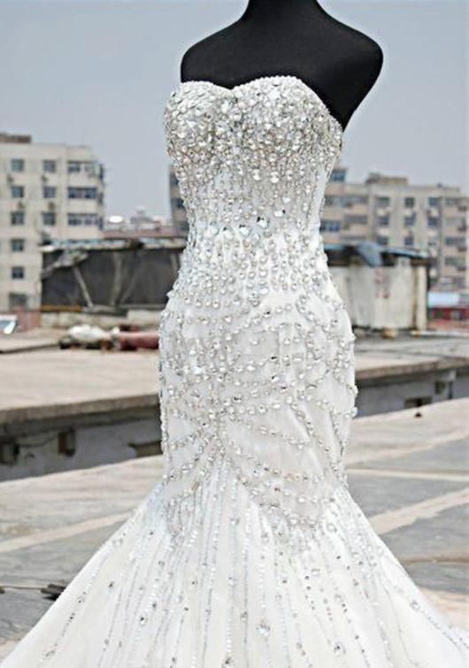 Hochzeit - Mermaid Wedding Dress With Sparkling Crystals At Bling Brides Bouquet Online Bridal Store