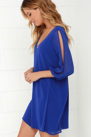 زفاف - Shifting Dears Royal Blue Long Sleeve Dress