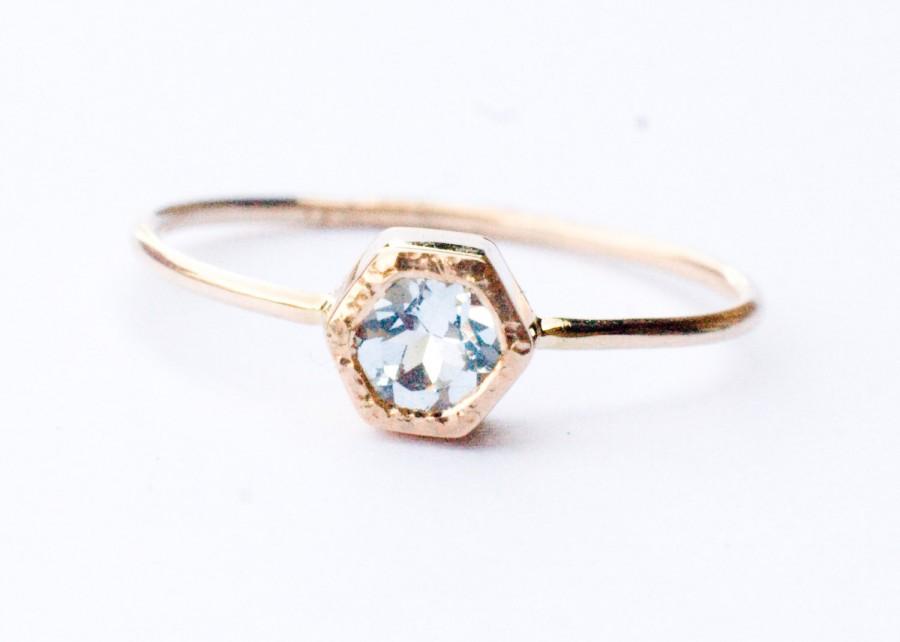زفاف - Hexagon aquamarine ring in 14k gold, March birthstone, Engagement Ring, Anniversary, Birthday Gift for Her, Handcrafted Jewelry by Arpelc