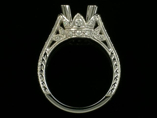 زفاف - Edwardian Engagement Ring, Antique inspired  gold or platinum and diamond engraved and mill grained semi mount ,setting only,for 6.5 mm