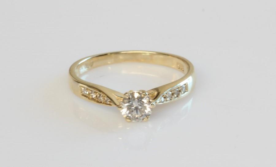 زفاف - Diamond Engagement Ring 0.40 Total Carats SI1-I1 J-L , 14K Yellow Gold Diamond Ring, Solitaire with Accents, Size Selectable