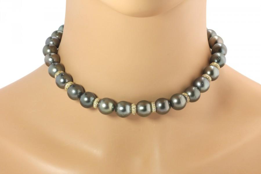 Hochzeit - Tahitian Pearl Necklace, Gray Tahitian Necklace, Wedding necklace, Real Tahitian pearl necklace, Birthstone jewelry, jewelry necklace, Fancy