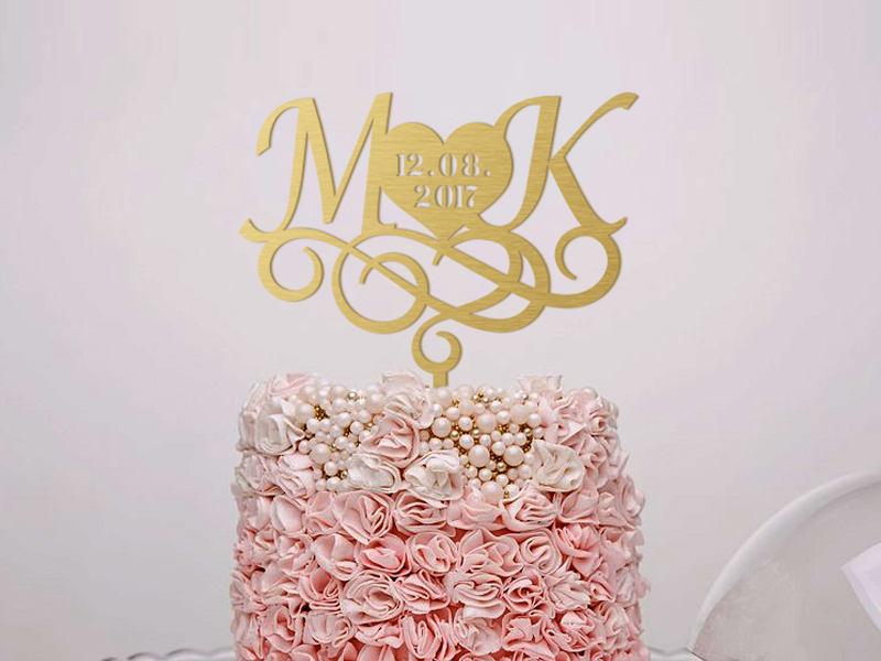 Mariage - Wedding Cake Topper Monogram Cake Topper Custom Cake Topper Letter Gold Initials Rustic Silver Cake Topper Engagement Cake Topper Wedding