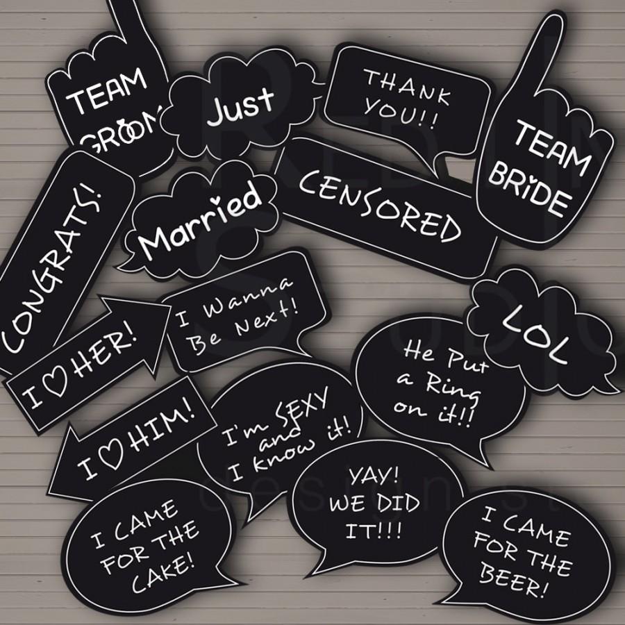 Wedding - Instant Download - Photo Booth Props. Black Signs Set. Printable.