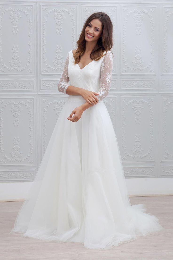 زفاف - Simple V Neck Lace Wedding Dress,Lo