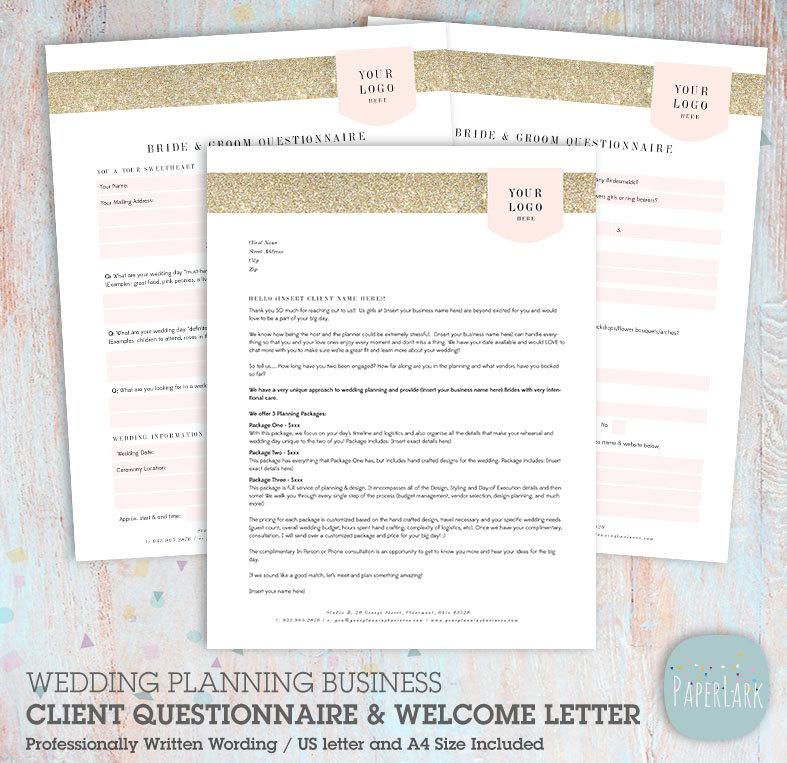 Hochzeit - Wedding Planner Client Questionnaire and Welcome Letter - Photoshop Template - NG029