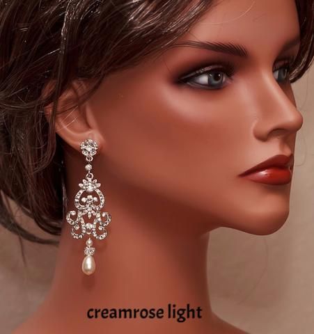 Hochzeit - NICOLA - Vintage Inspired Rhinestone And Swarovski Pearl Bridal Chandelier Earrings In Silver