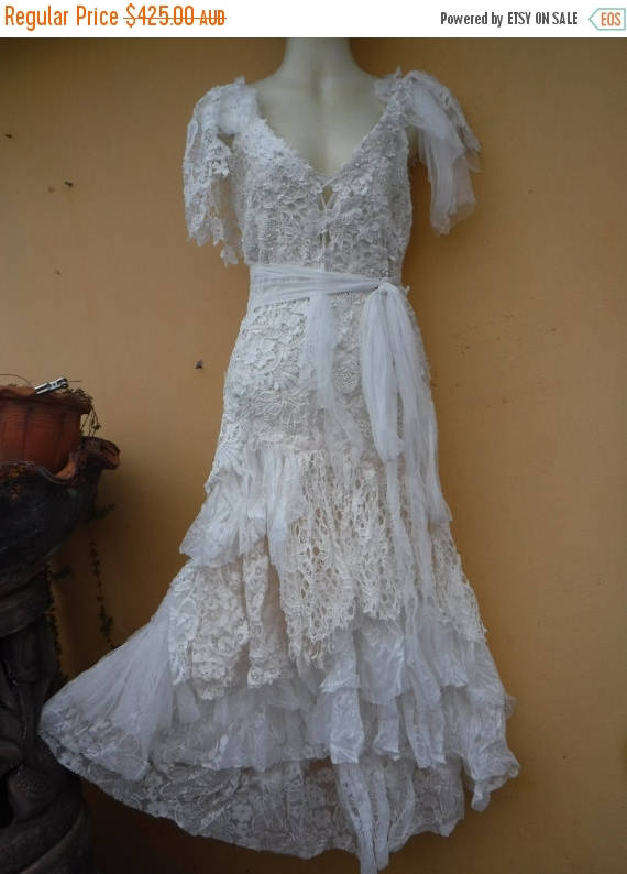 زفاف - 20%OFF vintage inspired shabby bohemian gypsy dress ..smaller to 34" bust...