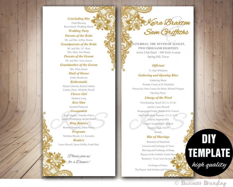 Свадьба - Gold Wedding Program Template DI, Instant Download Elegant Wedding Program,Lace Wedding Program,Printable Wedding Program