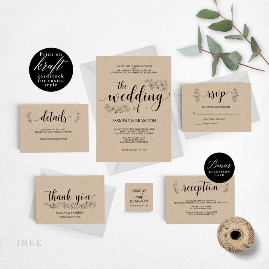 Hochzeit - Romantic Rustic Wedding Invitation Template, Wedding Invitation Printable, Invitation Set, Cheap Invitation, DIY PDF Instant Download #E017