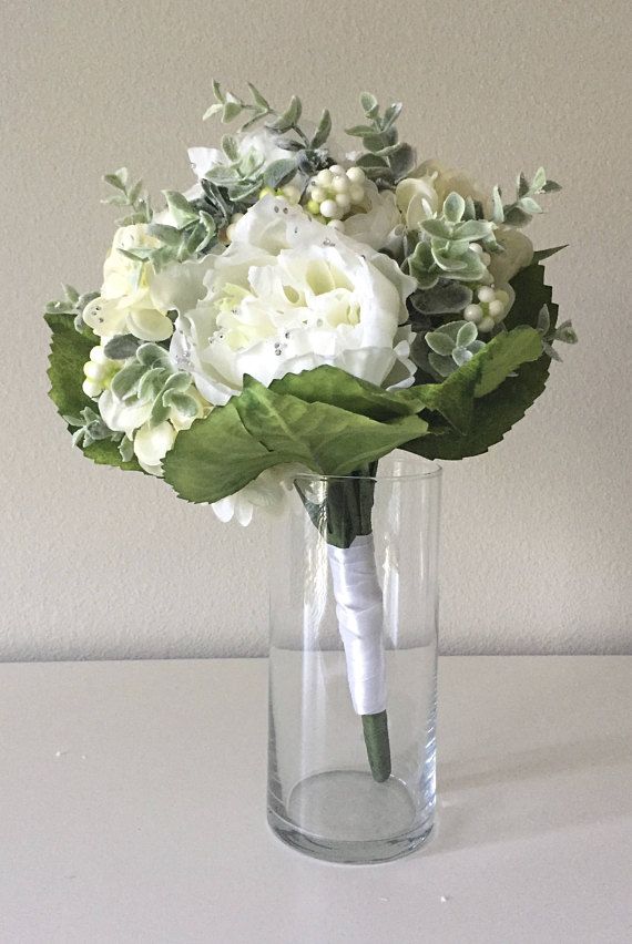 Wedding - Silk Flower Bouquet, Nursery Flowers, Baby Girl Floral Nursery Decor, Glam Nursery, Flower Nursery Bouquet, White Bouquet, Cream Bouquet