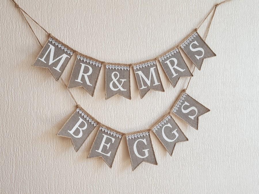 Mariage - mr and mrs wedding banner, mr and mrs banner,  MR & MRS burlap banner, mr and mrs  rustic Wedding banner, rustic wedding, mr and mrs sign