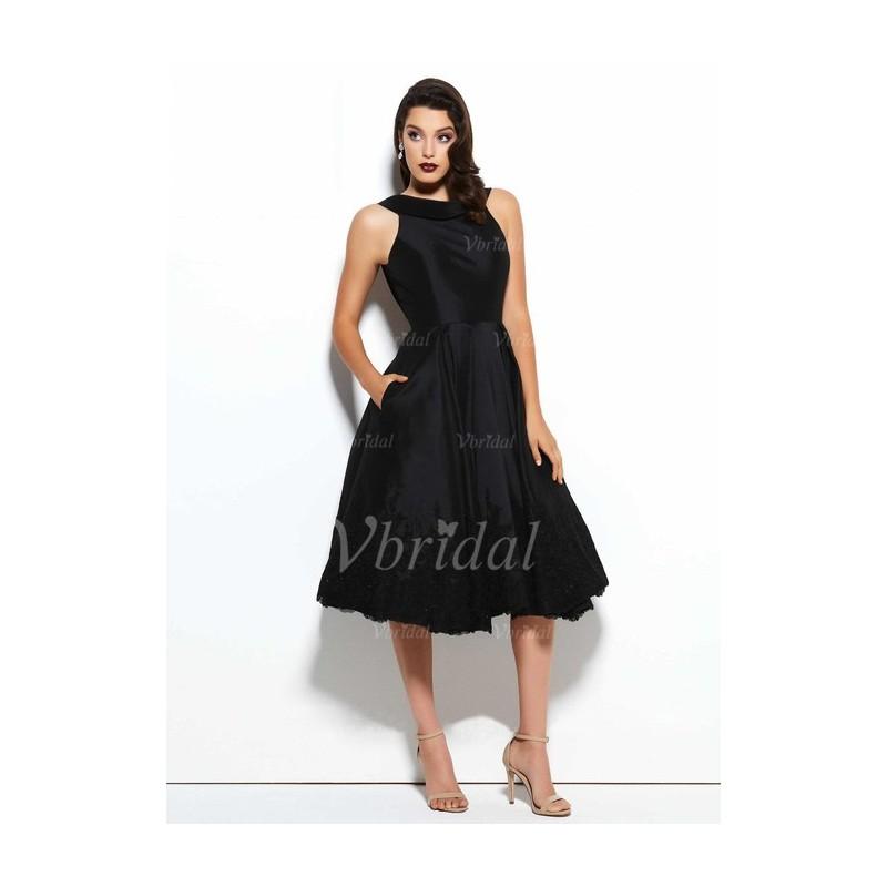 Mariage - A-Line/Princess Scoop Neck Knee-Length Charmeuse Cocktail Dress With Ruffle Lace Beading - Beautiful Special Occasion Dress Store