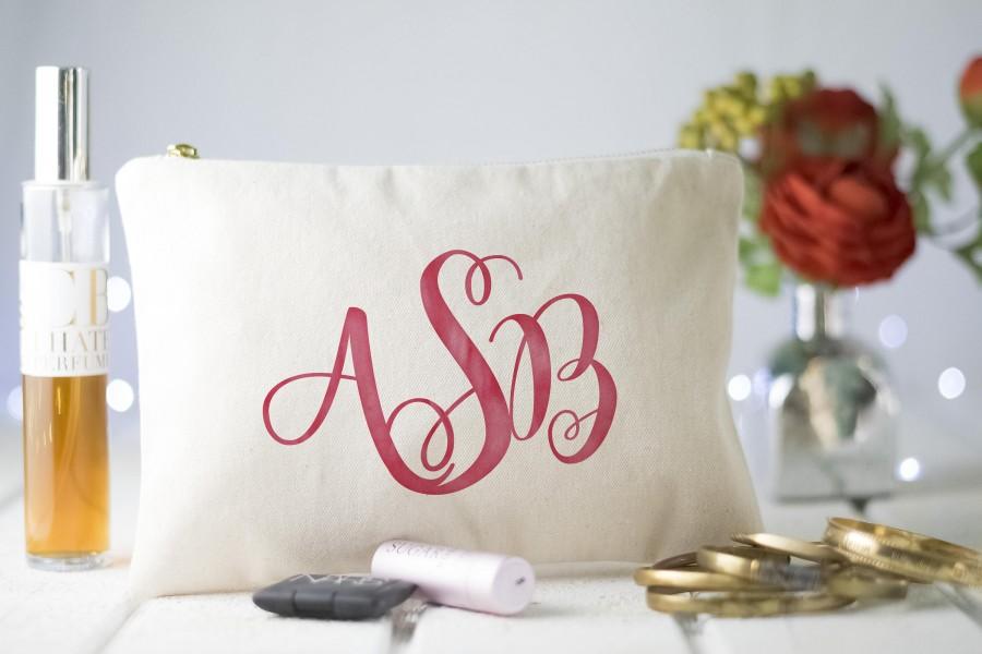 Свадьба - Monogram Makeup Bag, Wedding Cosmetic Bag, Bridal Makeup Bag, Natural Canvas Cosmetic Storage, Makeup Traveling Pouch, Gift for Brides,