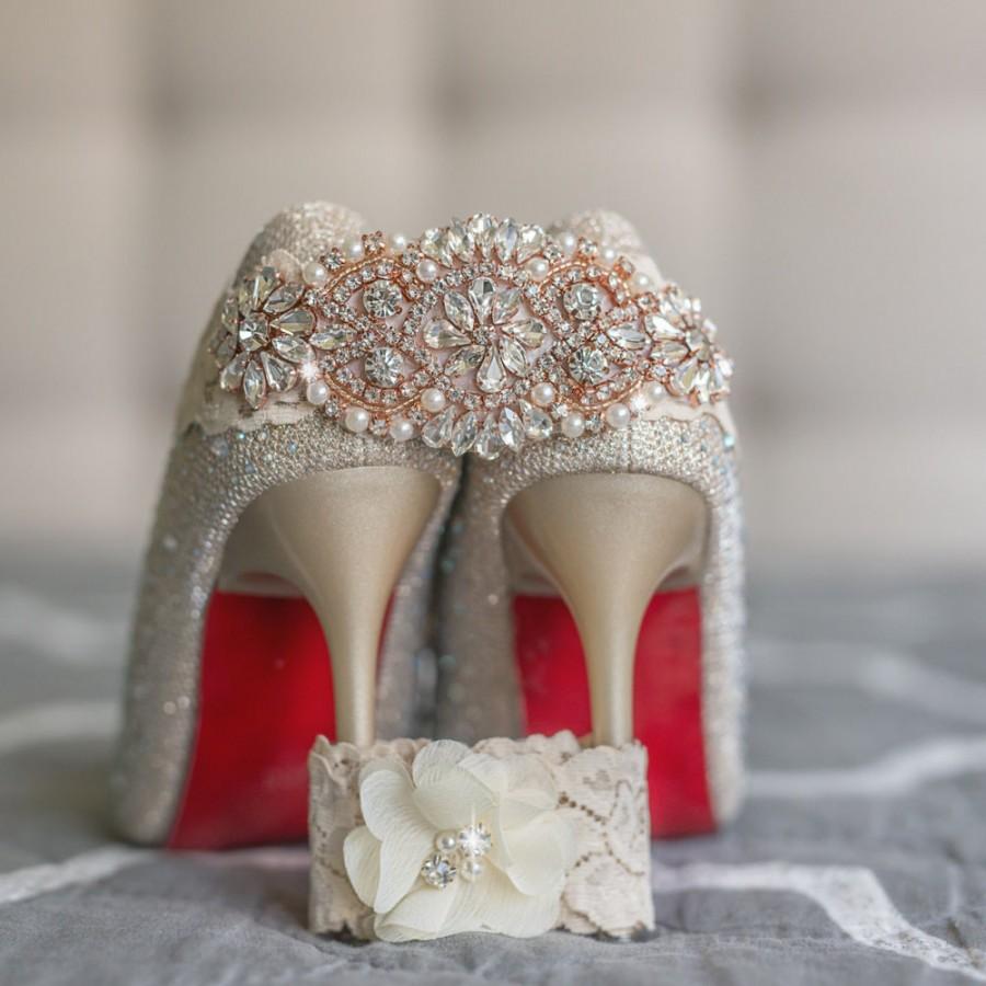 Hochzeit - Ivory Lace Garter Set Rose Gold Wedding Bride Heirloom Vintage Glam Modern Destination